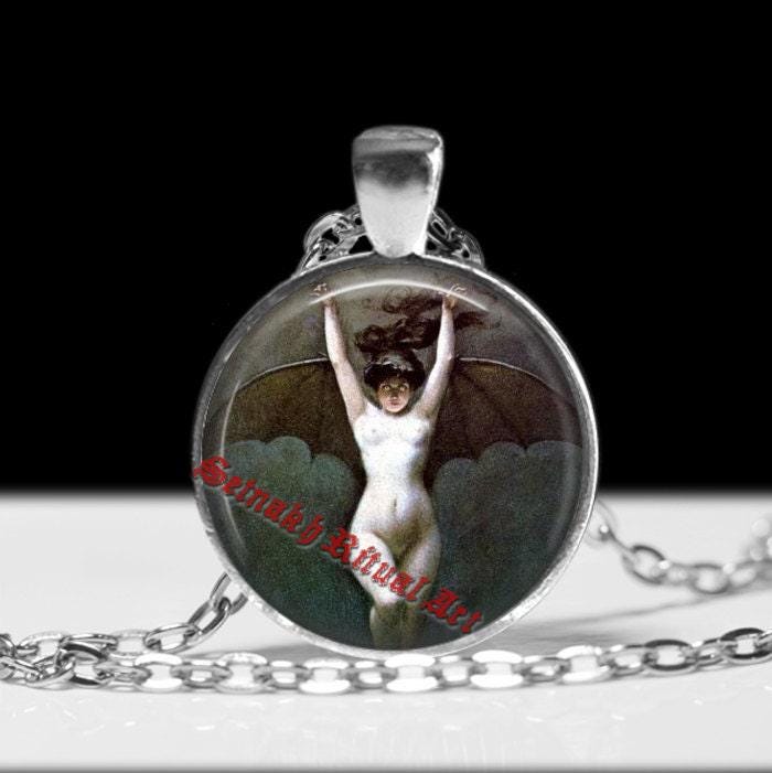 Halloween jewelry, Demonic witch necklace, Succubus charm, Gothic pendant, Witchcraft pendant #256