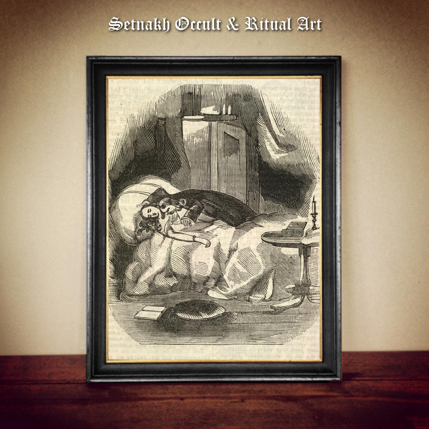 The Vampire’s Midnight Visit Print – 1845 Gothic Horror by James M. Rymer – Vintage Art on Handmade Paper or Canvas, Dark, Gothic Art, #DM33