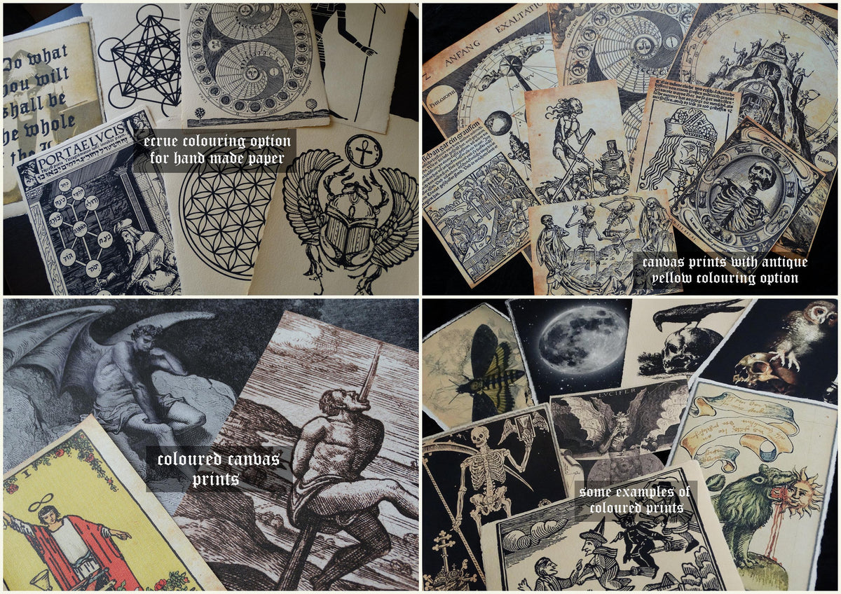 The image is a collage of four different images, each with its own unique style and subject matter. The images include a detailed illustration of a winged creature, a skull and crossbones, a skull and crossbones, and a skull and crossbones. The collage also features a collage of various colored prints, a collage of colored prints, and a collage of colored prints.