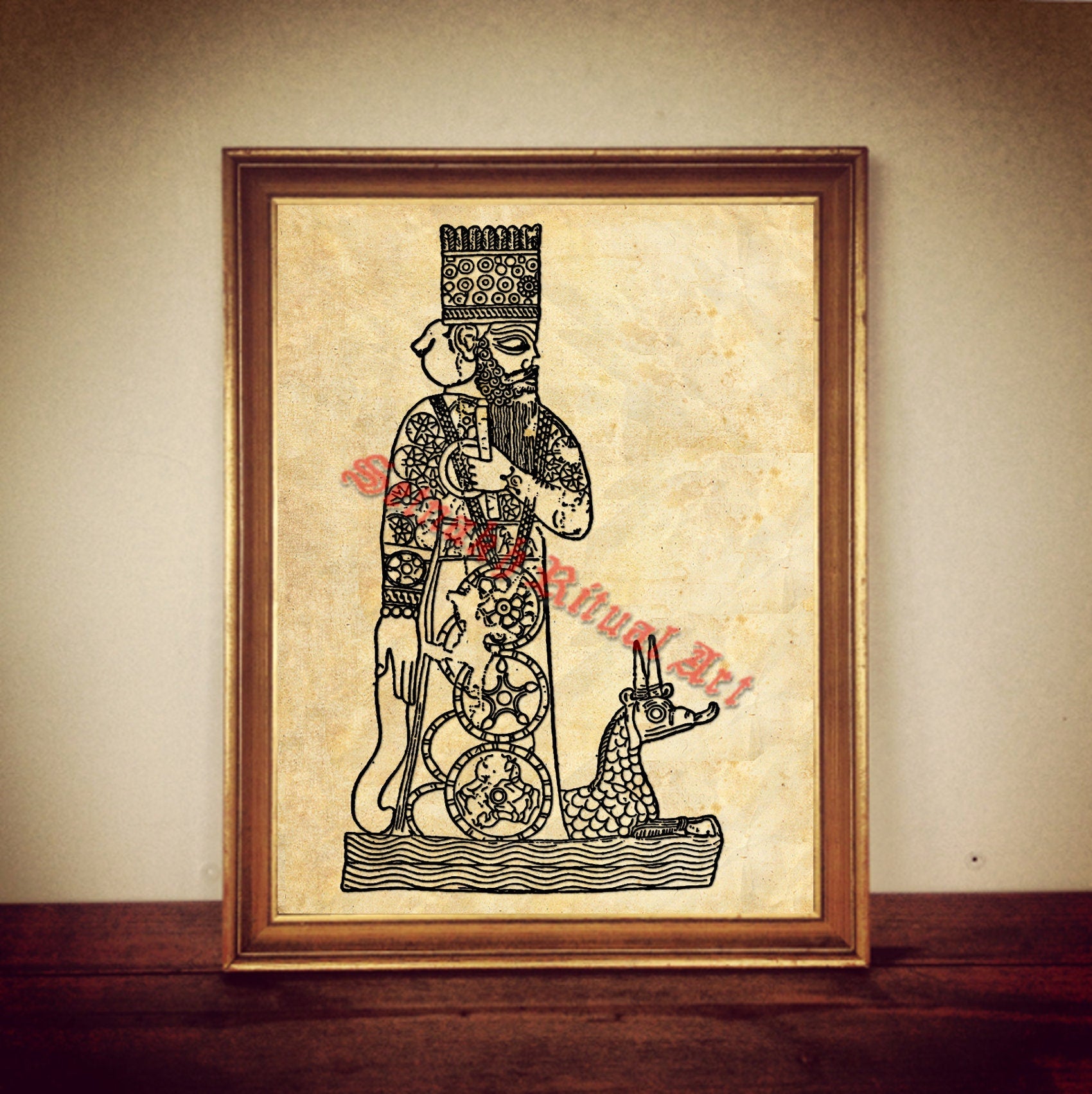 Marduk God print, Ancient babylonian poster, God of War depiction, antique decor, cabin decor, ancient history #517