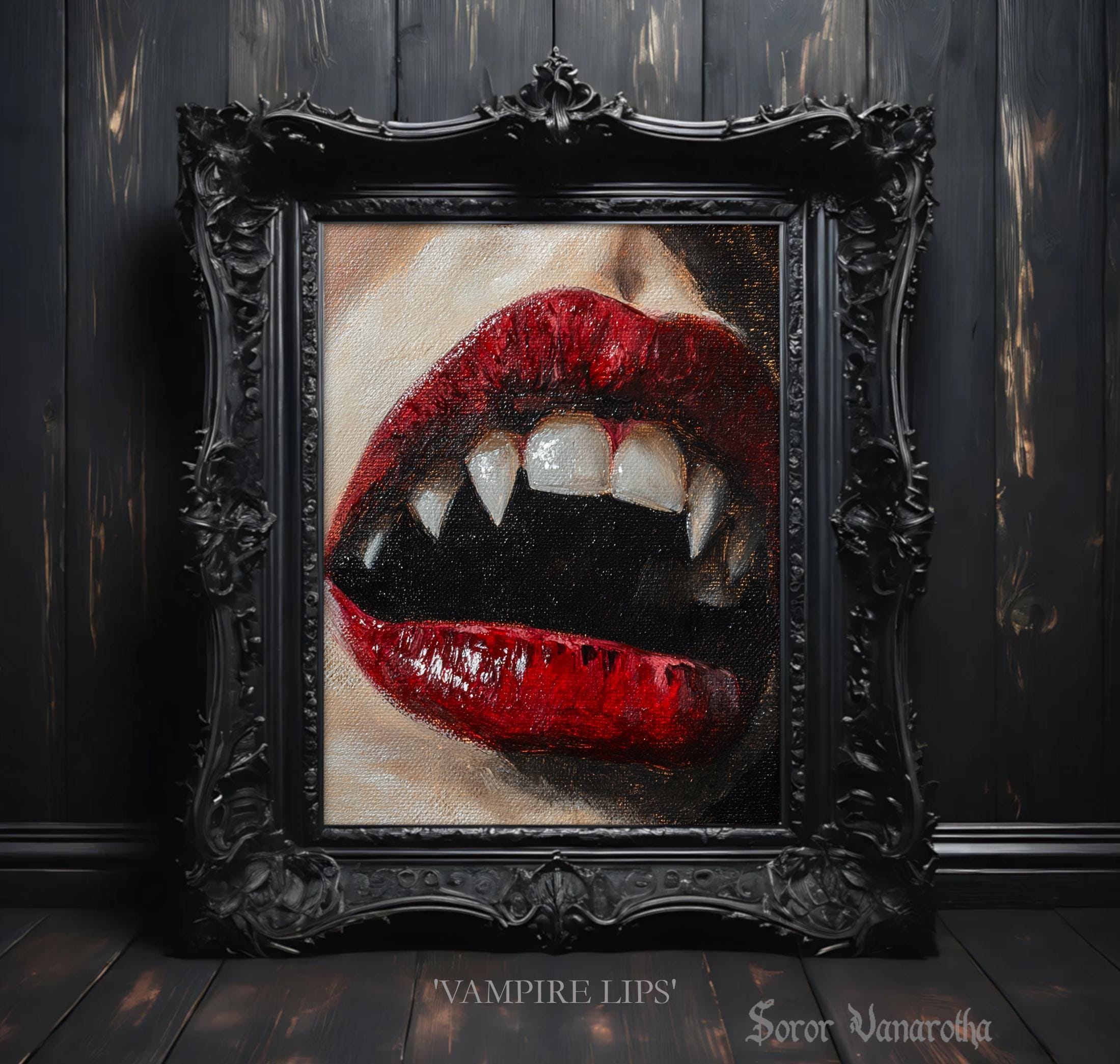 Vampire Lips - Gothic Home Decor - Bloody Art Print - Witchy Poster, Dark Academia - Fantasy Horror Wall Art for Spooky Lovers #SV41