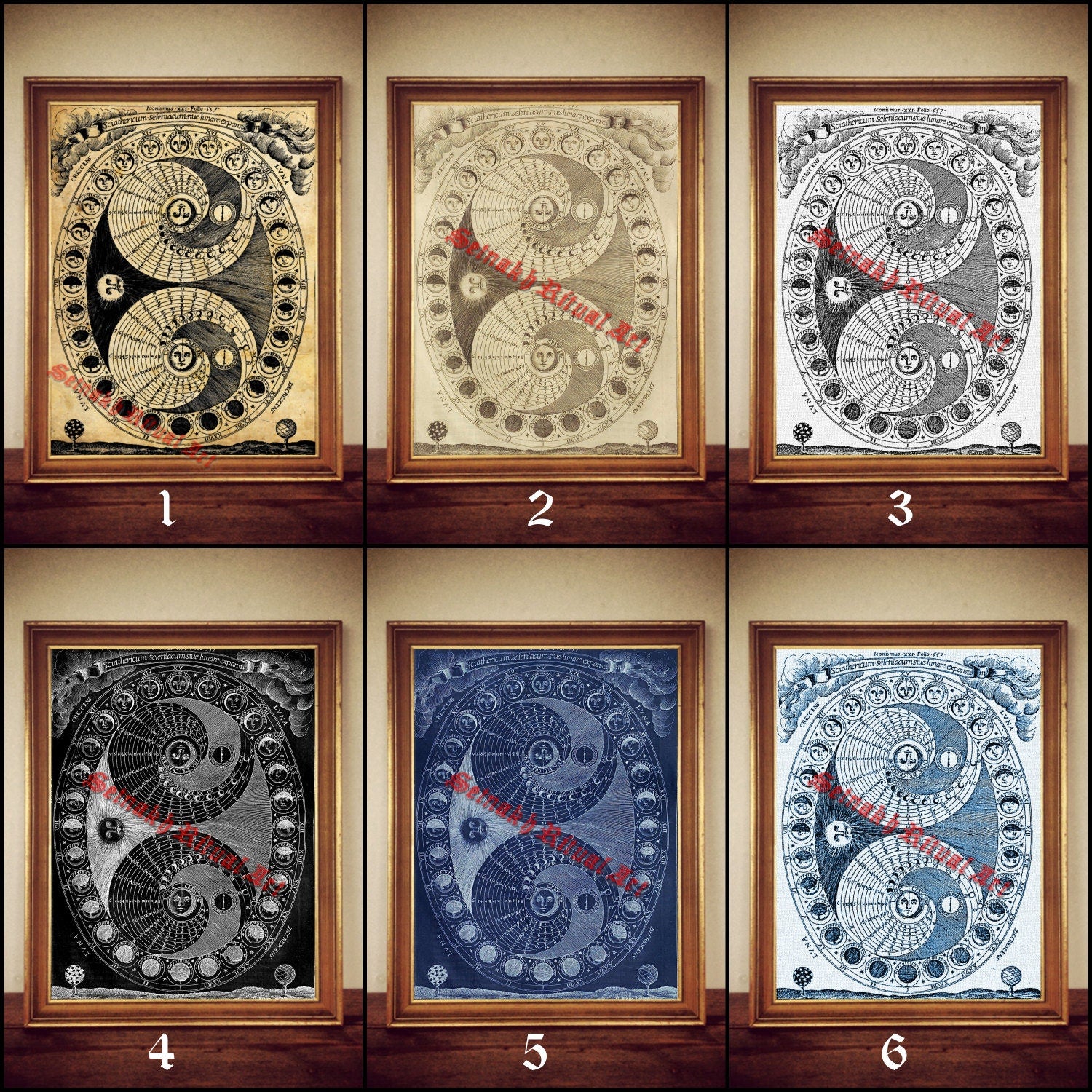Moon art, moon phases magic calendar, occult print, astrology, astronomical poster, vintage, gothic home decor, alchemy, cabin decor #32