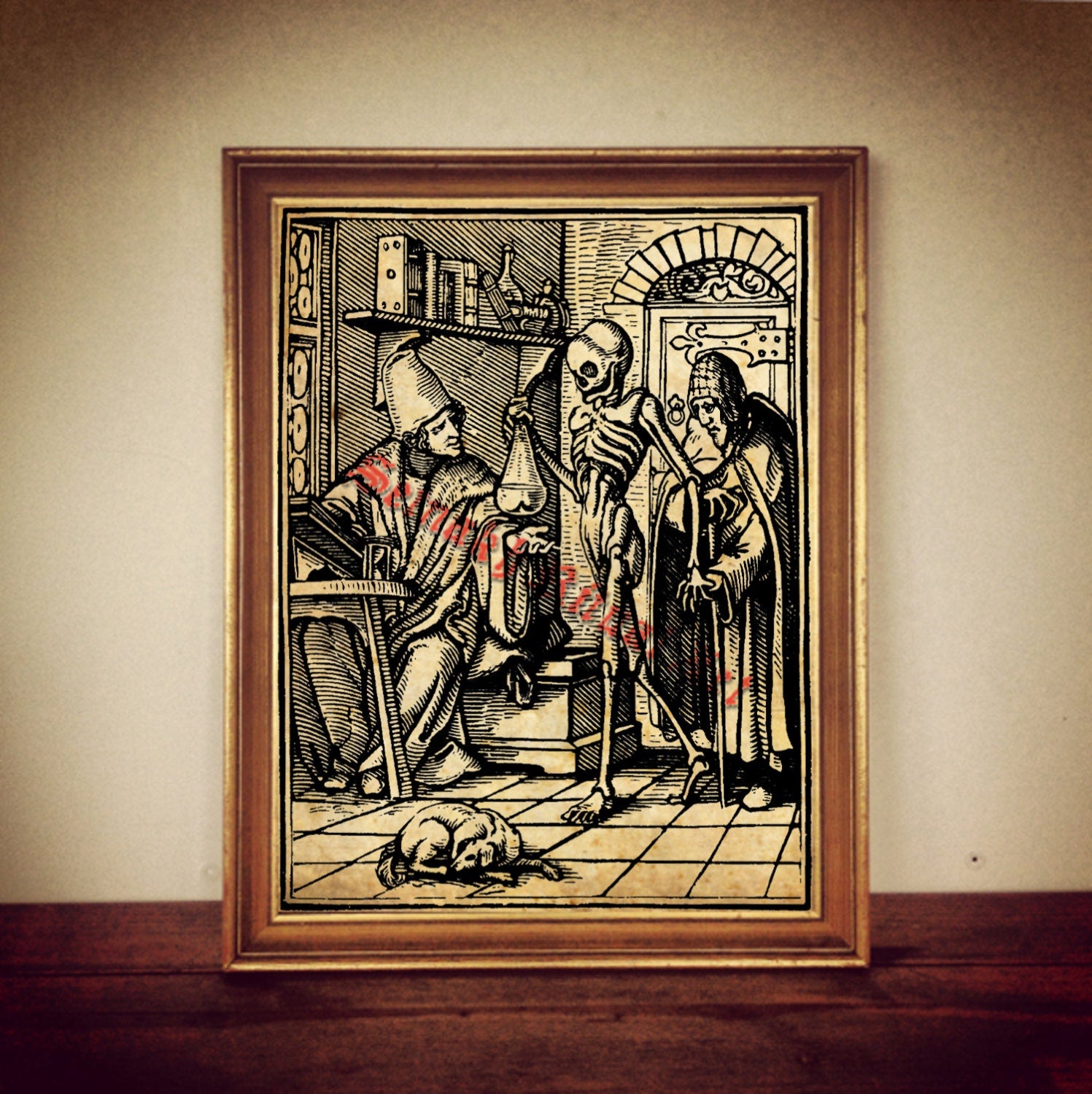 Occult art: &quot;Death and Physician&quot; print, skeleton illustration, magic poster, medieval print, memento mori, alchemy, memento mori #251