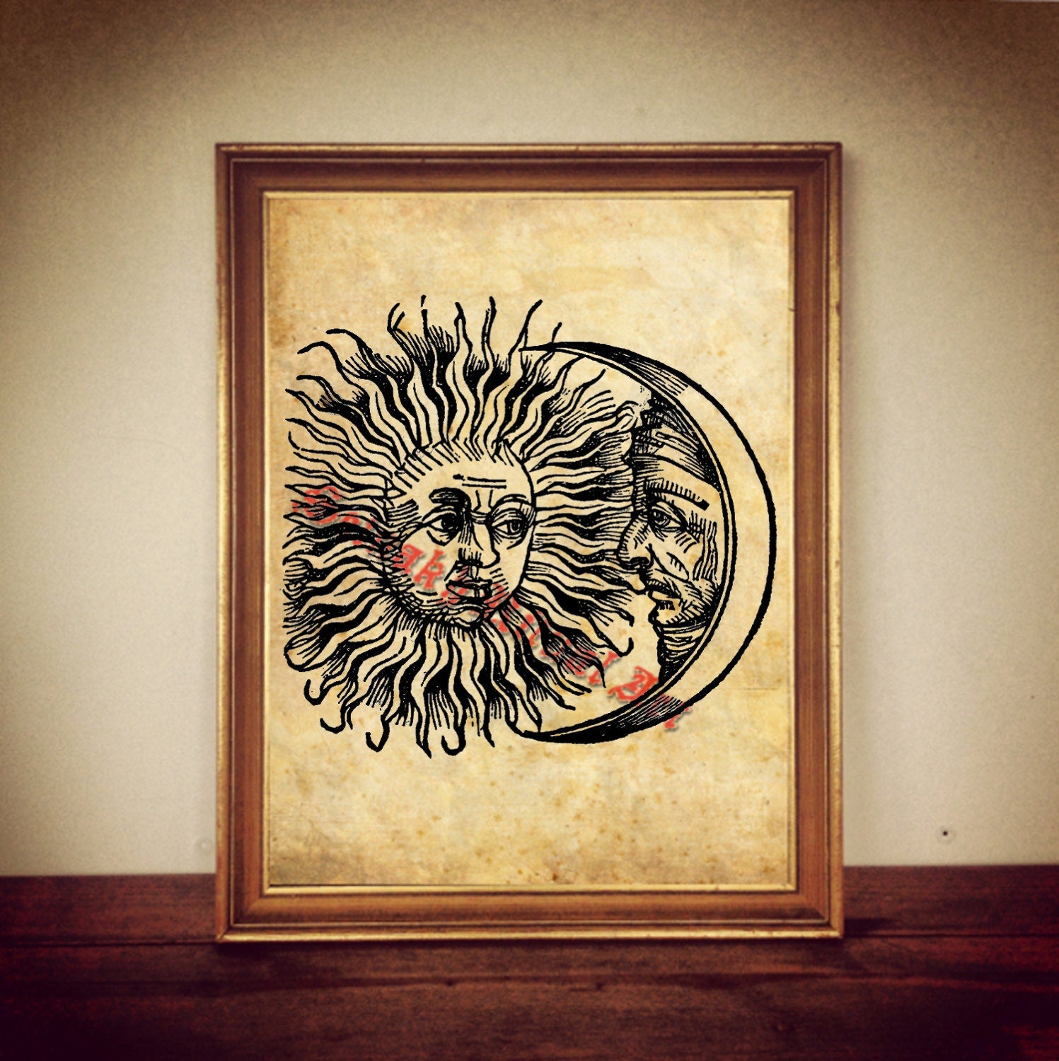 Sun and moon print, Sun illustration, Sun poster, Moon poster, occult print, magic print, magic poster, Moon decor, Sun  decor, vintage  185