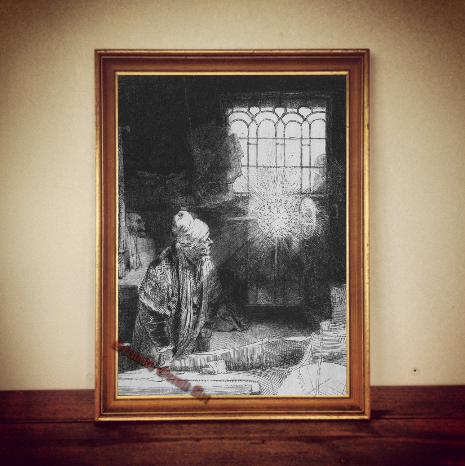 Doctor Faust print, Rembrandt art,  occult art, antique print, Dr Faustus poster, gift, esoteric home decor #MG1