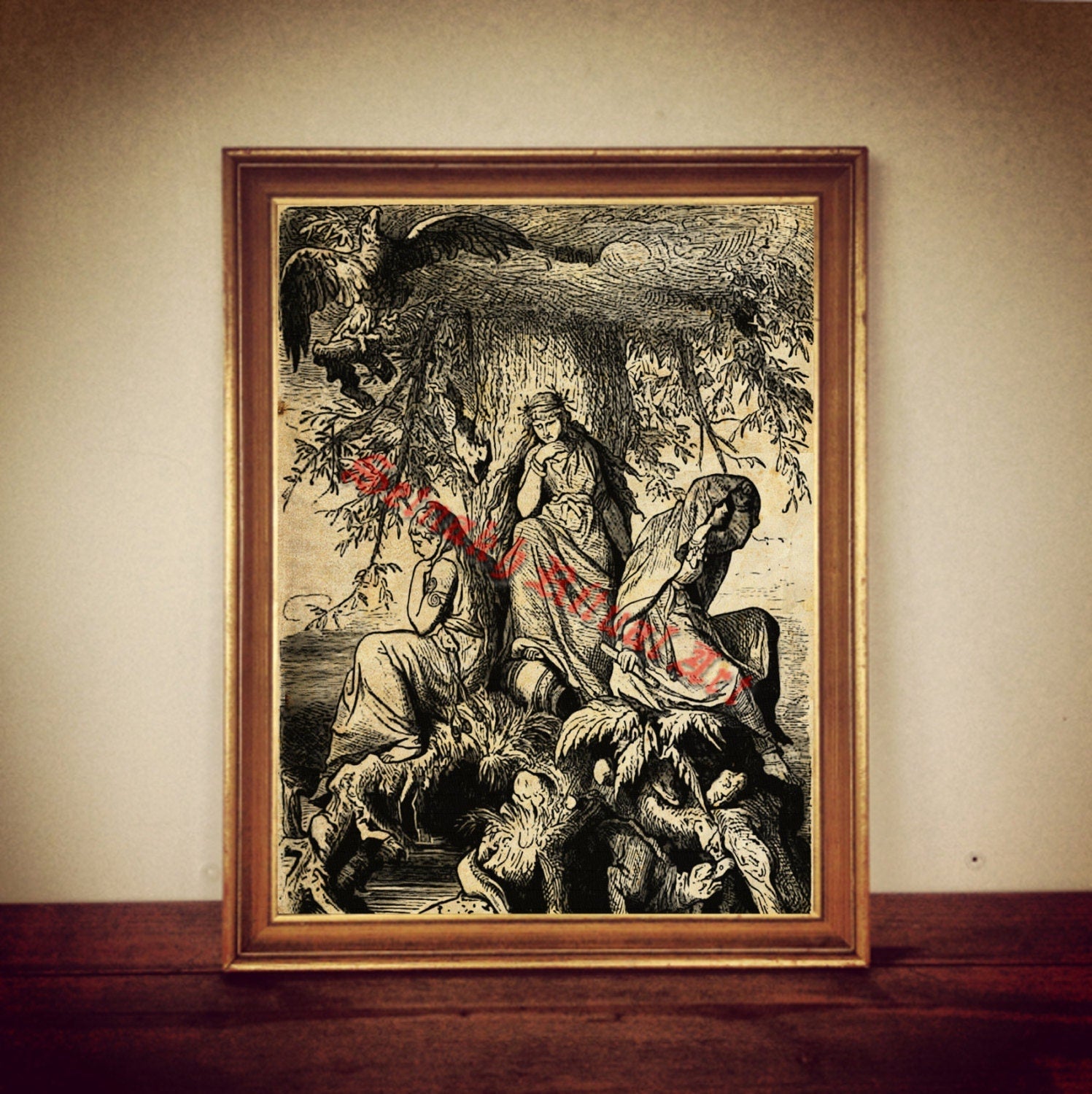 Three Norns print, Viking art, Pagan witches, witchcraft, runes, spells, destiny, Nordic print, Scandinavian poster #460