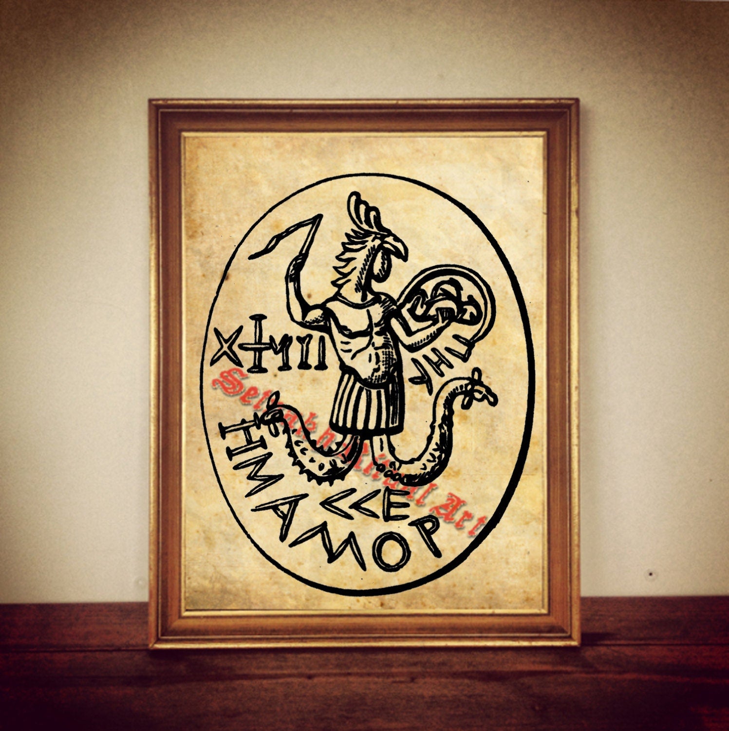 Abraxas print, gnostic illustration, Abraxas poster, gnostic decor, occult print, antique home decor, altar decor, ancient knowledge 210
