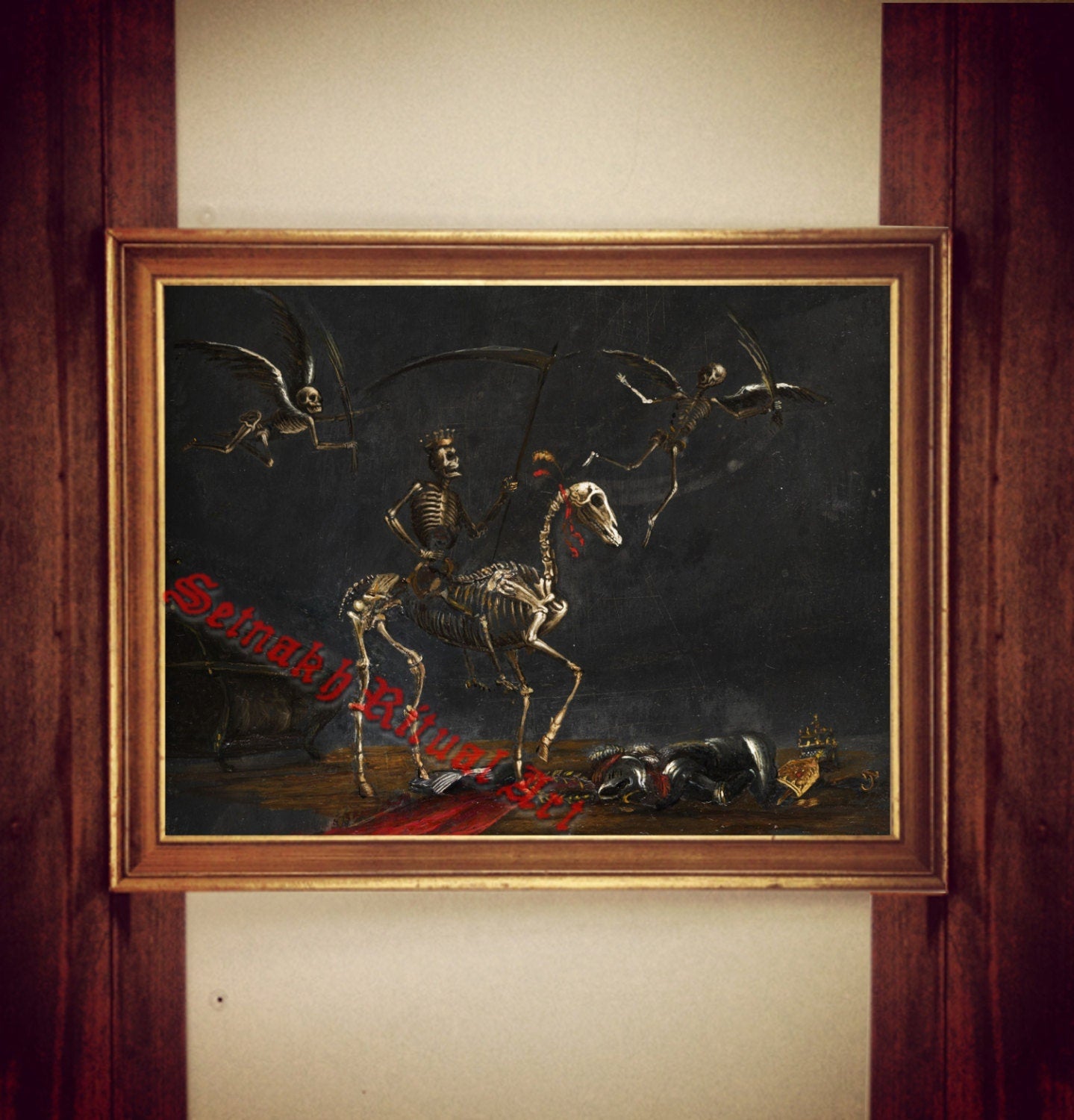 Death Triumphant print, Memento Mori illustration, skeleton poster, occult painting reproduction #313