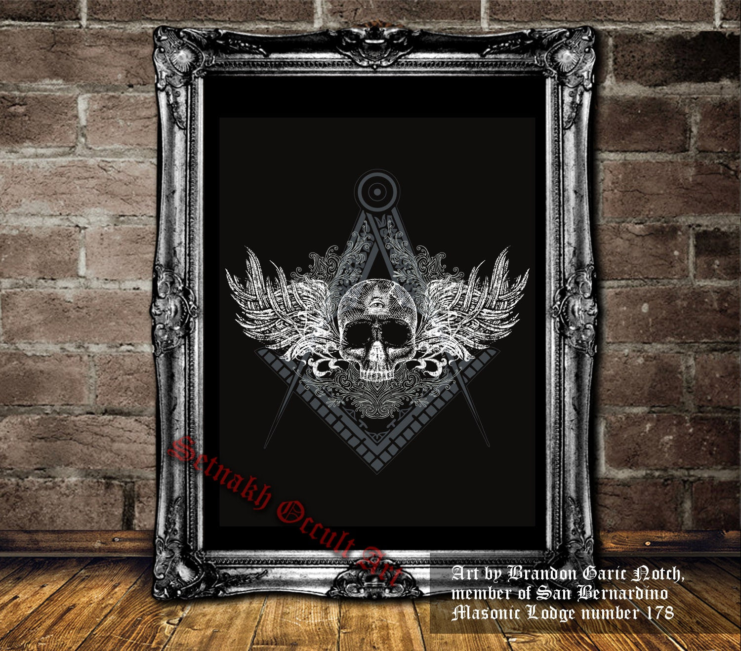 Skull, Masonic Square and Compass print, Freemasonry symbolism, antique print, Freemasons, Great Architect's tools illustration   #MS3