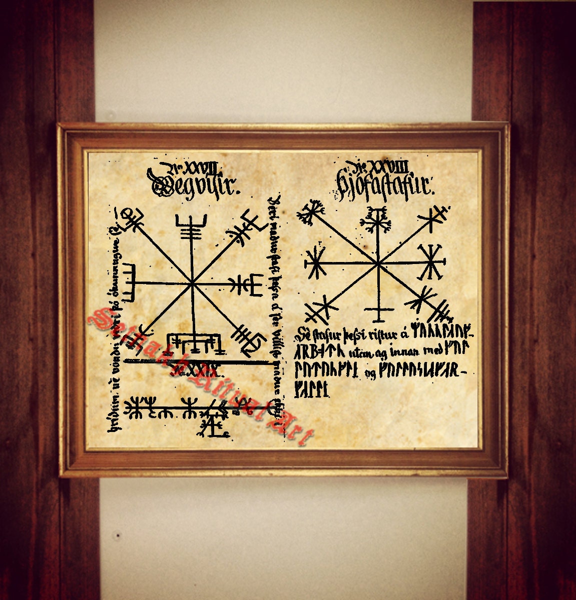 Vegvisir print, viking compass illustration, norse decor, viking poster, viking compass print, iceland print, scandinavian decor 181