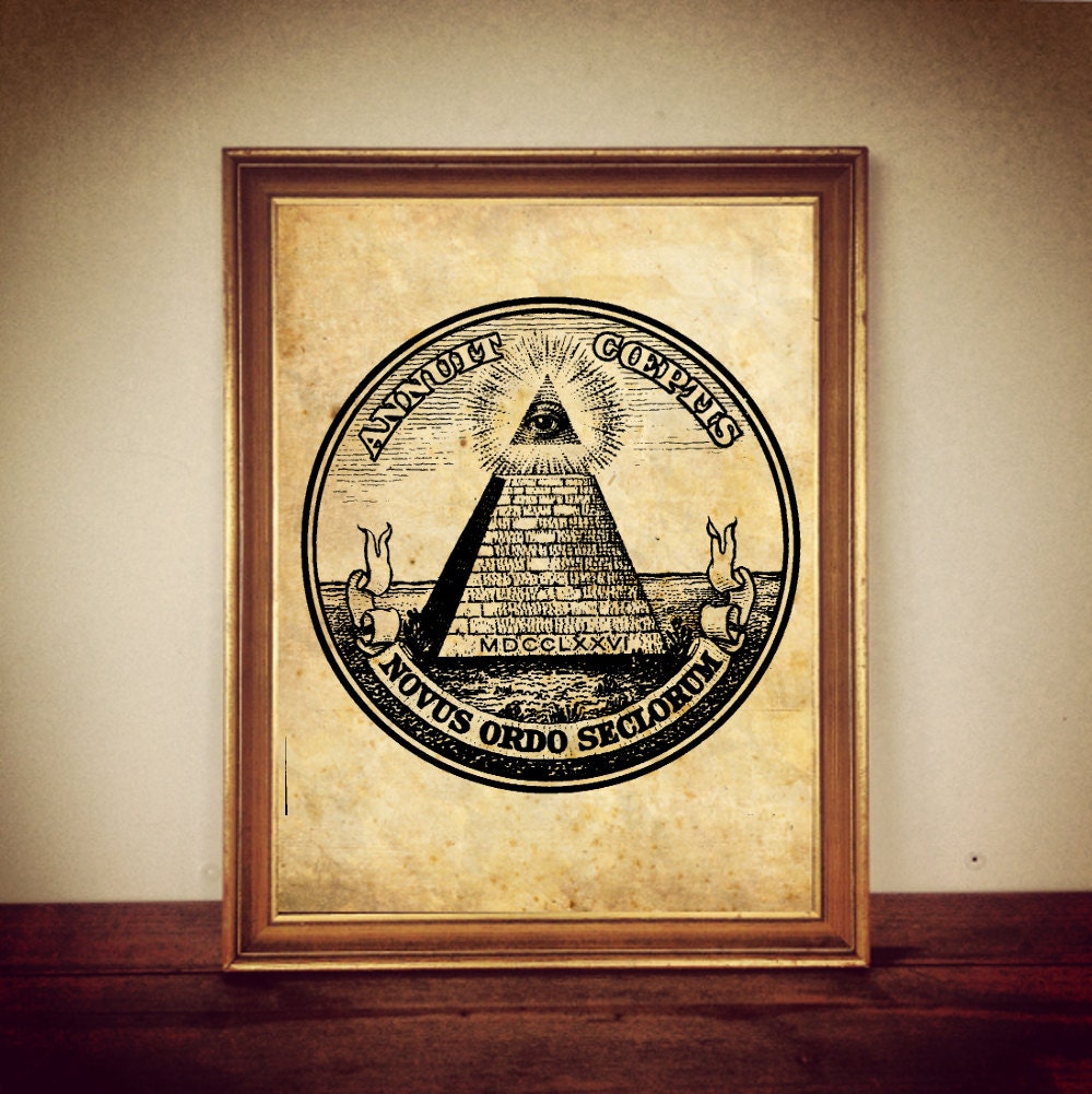 New World Order symbol, NWO print, Pyramid and Eye of Providence poster, masonic art, Illuminati, occult decor #73