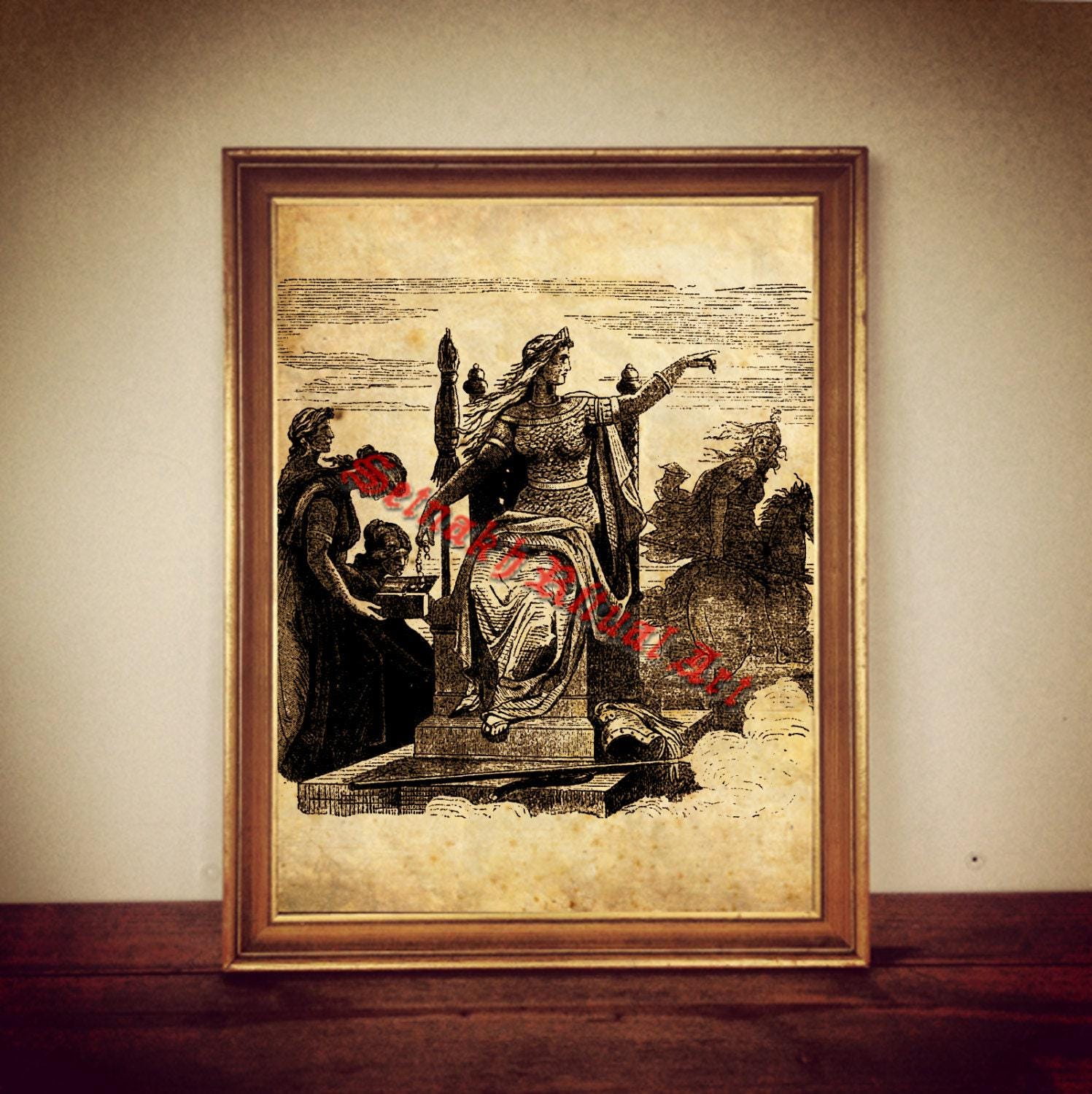 Frigg and Fulla print,  Norse mythology, nordic goddess illustration, scandinavian decor, Frigga poster, wall art #334